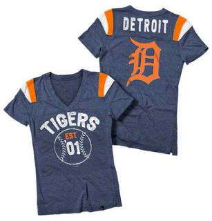 Detroit Tigers Navy Womens Tri Blend V Neck Raglan T Shirt 
