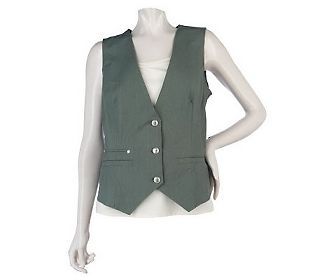 Denim & Co. 3 Button Pinstriped Vest with Welt Pockets — 