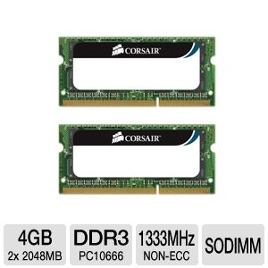 Corsair PC10666 RAM   4GB, (2x2GB), DDR3, 1333MHz, SODIMM Laptop 
