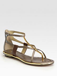 Brian Atwood   Caswell Perforated Metallic Leather Sandals