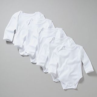 Buy John Lewis Baby Long Sleeve Bodysuits, Pack of 5, White online at 
