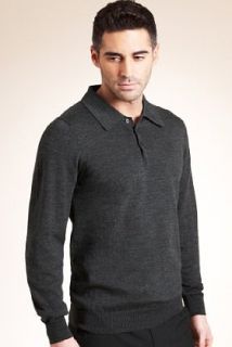 Collezione Pure Merino Wool Long Sleeve Polo Jumper   Marks & Spencer 