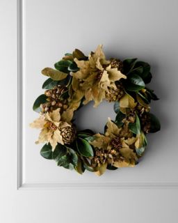 Golden Poinsettia Wreath   The Horchow Collection