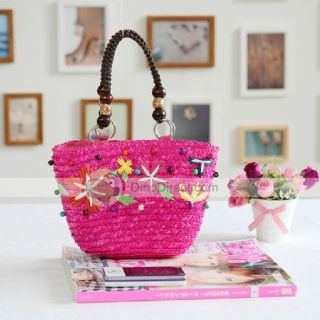 Wholesale JimBag Chic Woven Straw Zip Flower Decoration Women Handbags 