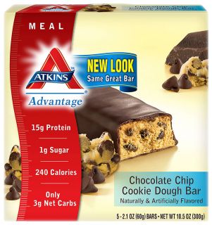 Atkins Advantage Bar Chocolate Chip Cookie Dough    5 Bars   Vitacost 