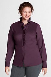 Womens Plus Size Long Sleeve Stretch Ruffle Shirt