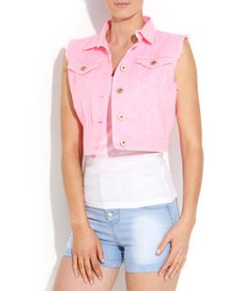 Bright Pink (Pink) Pink Cropped Denim Jacket  245350776  New Look