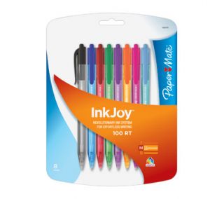 Paper Mate InkJoy 100 Retractable Advanced Ink Pens, 8 Colored Ink 
