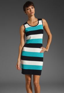 MILLY Faye Stripe Dress in Aqua/Navy/Ecru  