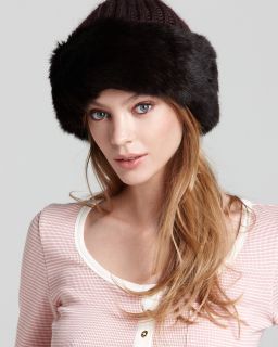 Surell Rabbit Fur Cuff Hat with Knit Crown  