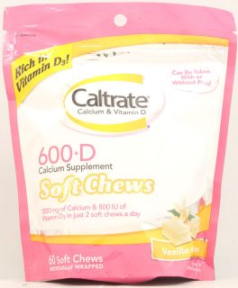 Caltrate 600 + D Calcium Supplement Vanilla    60 Soft Chews 