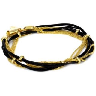 Accessories and Beyond Black Cord and Gold Tone Chain Wrap Bracelet 