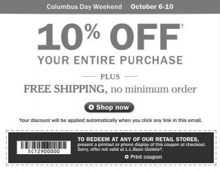 Columbus Day Weekend, October 6 10. 10% off your entire purchase. Plus 