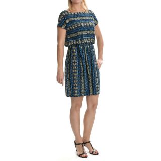 Tiana B Diamond Print Jersey Dress   Short Sleeve (For Women) in Blue 