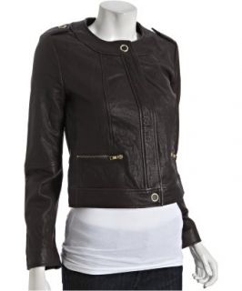 French Connection brown leather Wildfire cropped jacket   up 