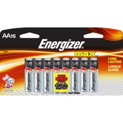 Energizer(MC) Emballage de 16 piles AA et bil  let pour le cinéma.