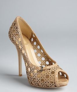 Christian Dior beige patent leather cannage mesh leather peep toe 