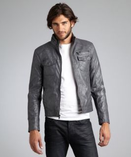 Kenneth Cole Reaction grey faux leather zip up jacket