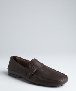 Tods dark brown leather buckle loafers