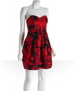 Shoshanna red and navy fiji floral stretch cotton Megan strapless 