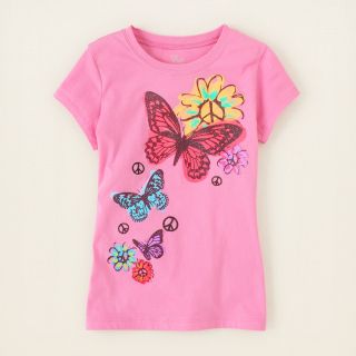 girl   graphic tees   short sleeve   butterfly flower graphic tee 