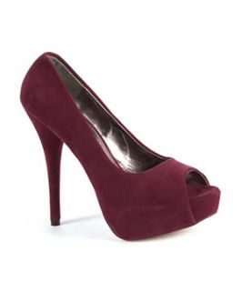 Dark Red (Red) Burgundy Peep Toe Platform Court Shoes  223061361 