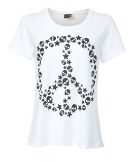White (White) Pieces White Skull Peace Sign T Shirt  267635610  New 