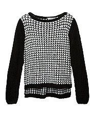 Black Pattern (Black) Teens Monochrome Checker Knit Jumper  253004509 
