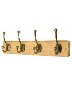 Rustic Pine Hat and Coat Rail   Antique Brass   4 Hooks from Homebase 