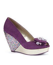 Purple (Purple) Ruby Shoo Purple Glitter Peep Toe Wedges  262575150 
