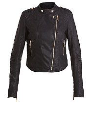Black (Black) Black Gold Zip Biker Jacket  252822301  New Look