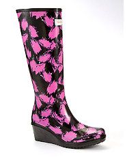Black (Black) WedgeWelly Savvy Patterned Wellies  242604301  New 