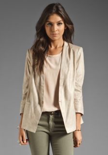 CAPULET Notch Collar Faux Leather Blazer in Creme  