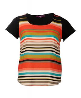 null (Multi Col) Inspire Orange Striped Front T Shirt  245711299 
