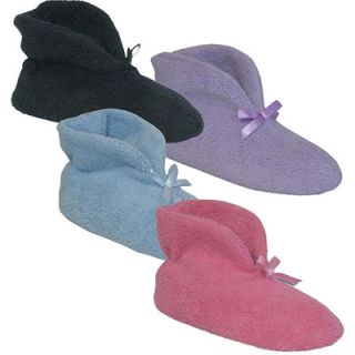 Womens Micro Chenille Boot Slippers with Satin Bow