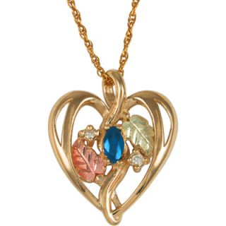 Black Hills Gold Sapphire and Diamond Heart Pendant in 10K Yellow Gold