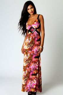  Clothing  Maxi Dresses  Reyna Leopard Open Back Maxi 