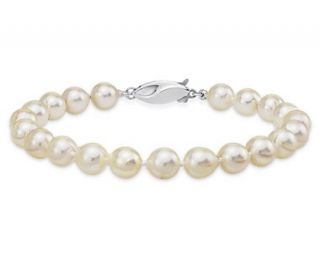 Baroque Akoya Cultured Pearl Bracelet with 14k White Gold (6.5 7mm 