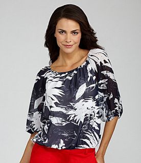 Vince Camuto Abstract Leaf Print Peasant Blouse  Dillards 
