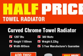 Half Price Curved Chrome Towel Radiator 1100 x 600mm