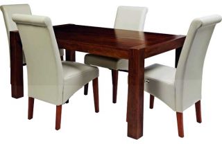 Fernandes Solid Mangowood Table & 4 Cream Scrollback Chairs. from 