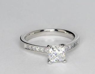 Channel Set Princess Cut Diamond Engagement Ring in Platinum  Blue 