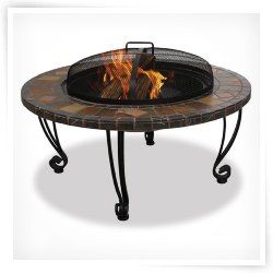 Uniflame 34 Inch Slate and Marble Fire Pit with Copper Accents