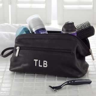 10728   Personalized Black Leather Toiletry Bag 