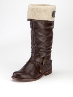 South Balk Leather Fur Flat Knee Boots Littlewoods