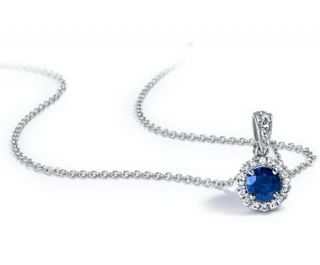 Sapphire and Micropavé Diamond Pendant in 18k White Gold (5mm)  Blue 