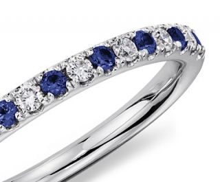 Pavé Sapphire and Diamond Ring in 14K White Gold  Blue Nile