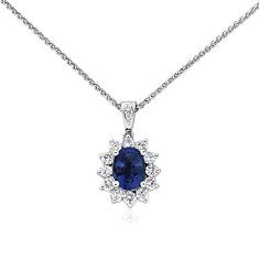 Sapphire and Diamond Pendant in 18k White Gold (8x6mm)