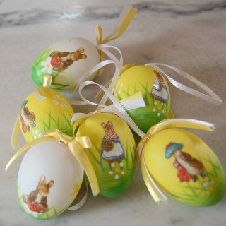 pretty set of 6 hanging easter eggs decorated with yellow spring 