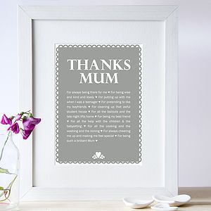 Personalised Thanks Mum Print   pictures, prints & paintings